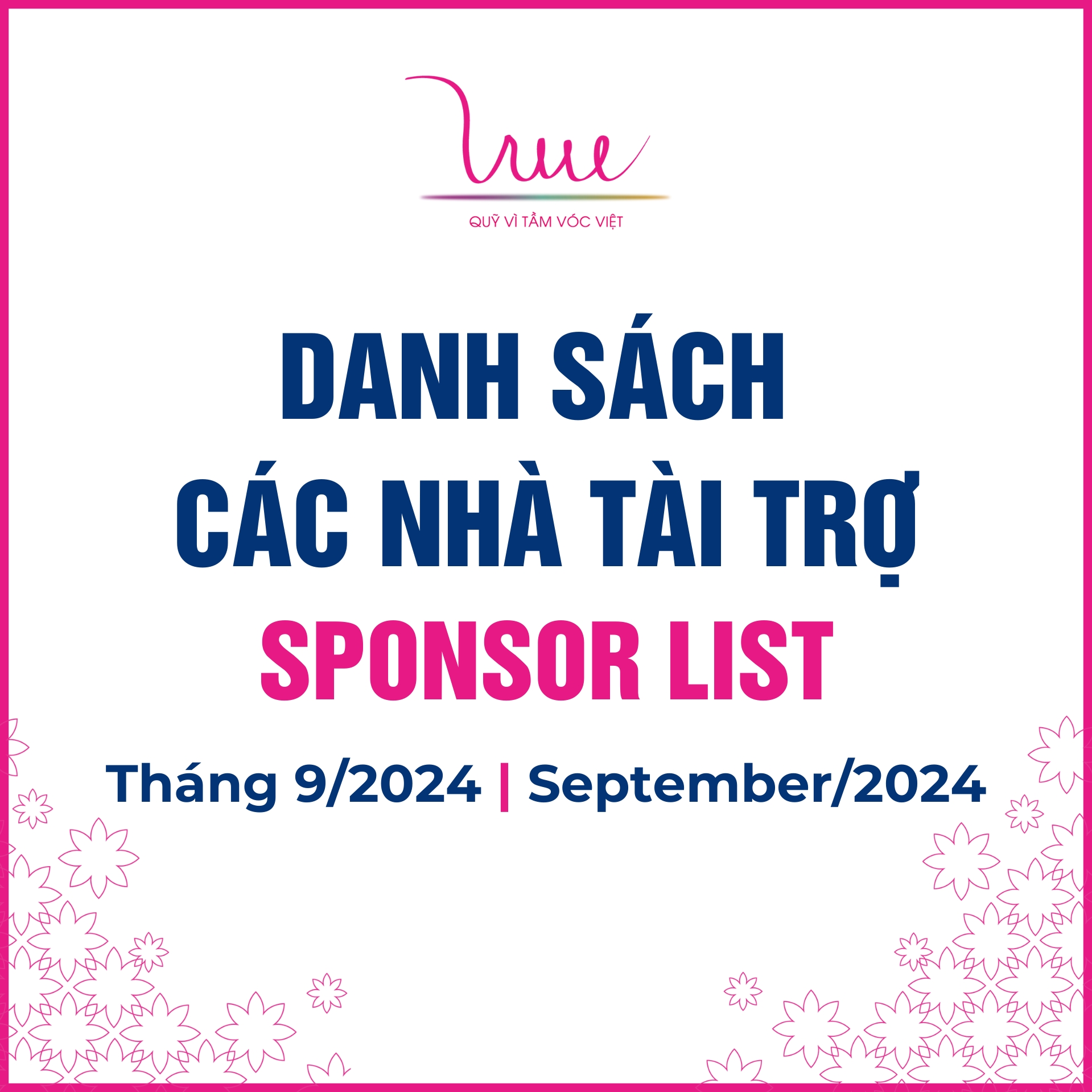 Danh sách các nhà tài trợ tháng 9 năm 2024